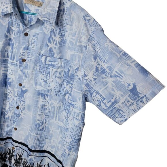 Retreat Blue Hawaiian Shirt Pall Trees Mens Size 17 XL Black Button Down Collar - Picture 3 of 9